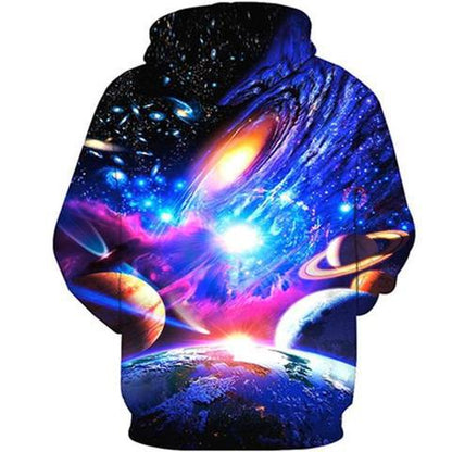 3D Galaxy Star Print Hooded Pocket Pullover Trendy Hooded Men's Sweater