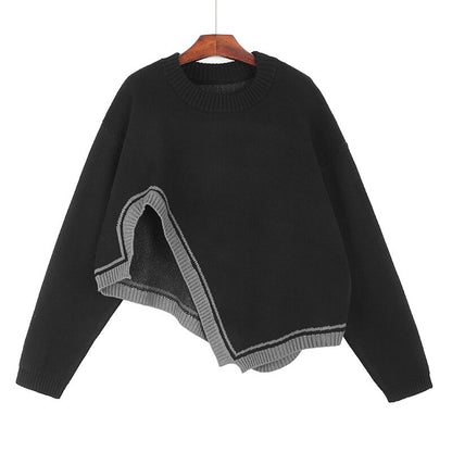 Irregular Hem Big Size Knitting Sweater Round Neck Long Sleeve Women Pullovers New Fashion Trend Autumn Winter