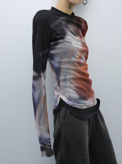 New Dark Red Abstract Gradient Printing T-shirt