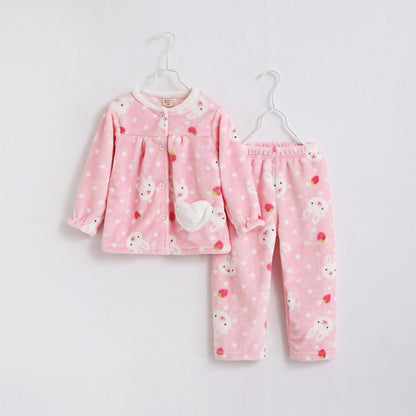 Flannel thickening girls' flannel autumn children's pajamas