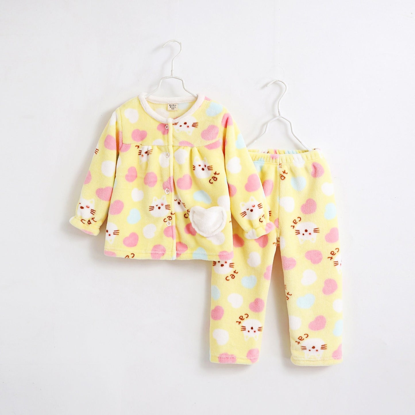 Flannel thickening girls' flannel autumn children's pajamas