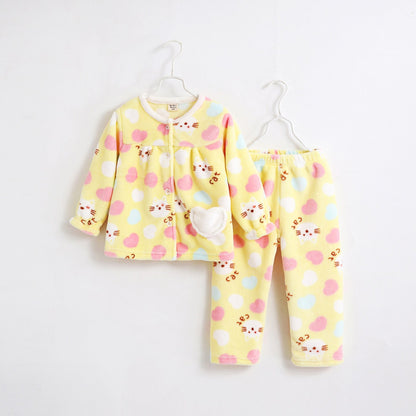 Flannel thickening girls' flannel autumn children's pajamas