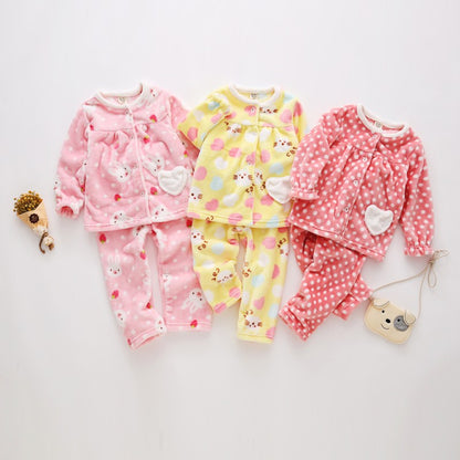 Flannel thickening girls' flannel autumn children's pajamas