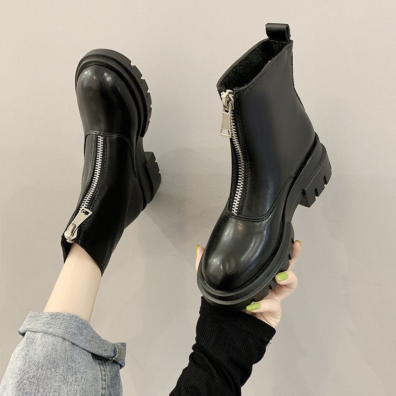 Platform front zipper Martin boots