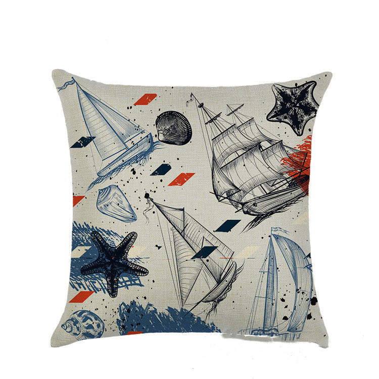 Sailing marine element linen pillowcase