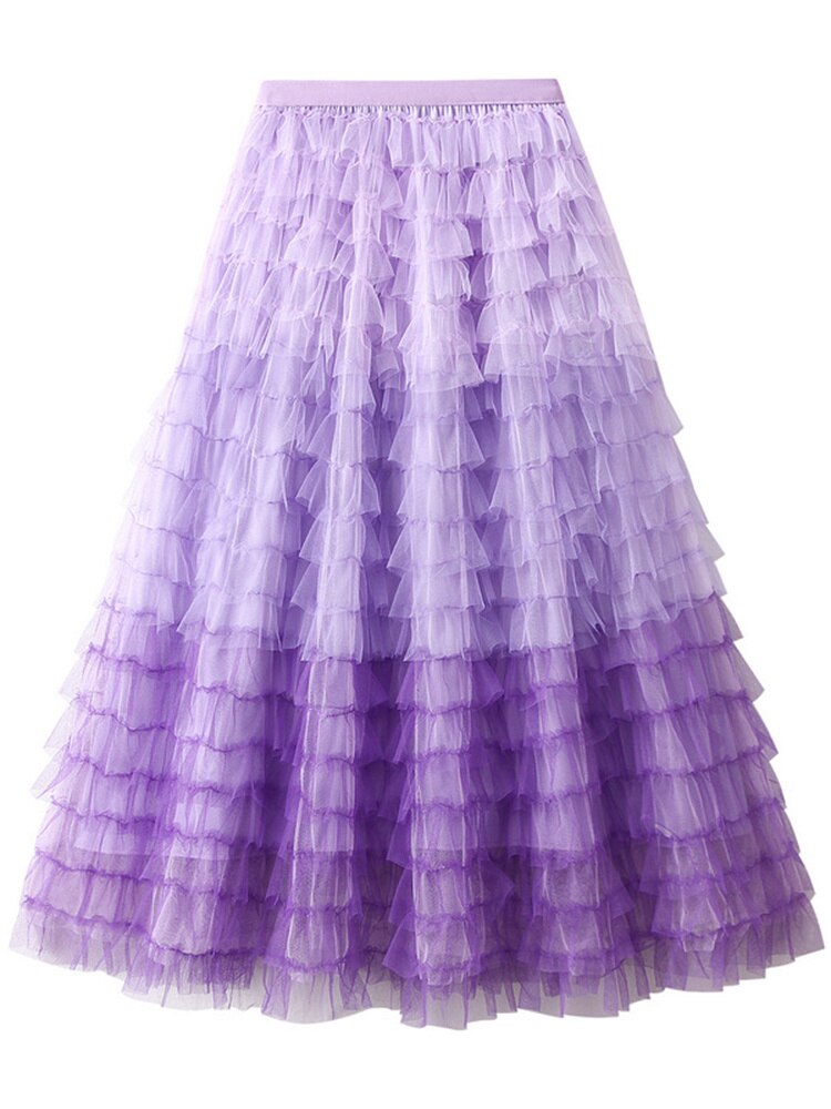 Mesh Skirt Designer High Elastic Waist Contrast Color Fashion Spliced Skirts Female Clothing