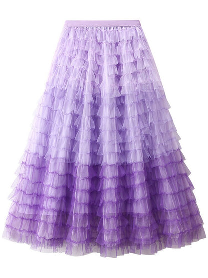 Mesh Skirt Designer High Elastic Waist Contrast Color Fashion Spliced Skirts Female Clothing