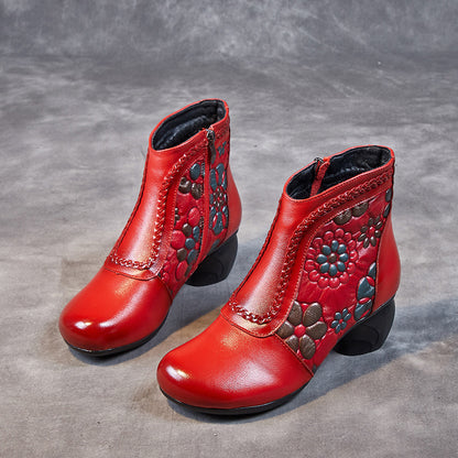 First Layer Cowhide Print Waterproof Mom Ankle Boots