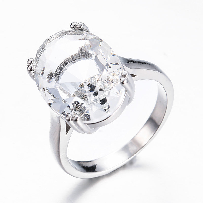 European and American fashion hot engagement engagement diamond ring diamond inlaid sea blue Topaz ring jewelry