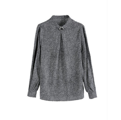 Striped Chiffon Shirt Women's Hollow Lantern Sleeve Loose Top Commuter Long Sleeve