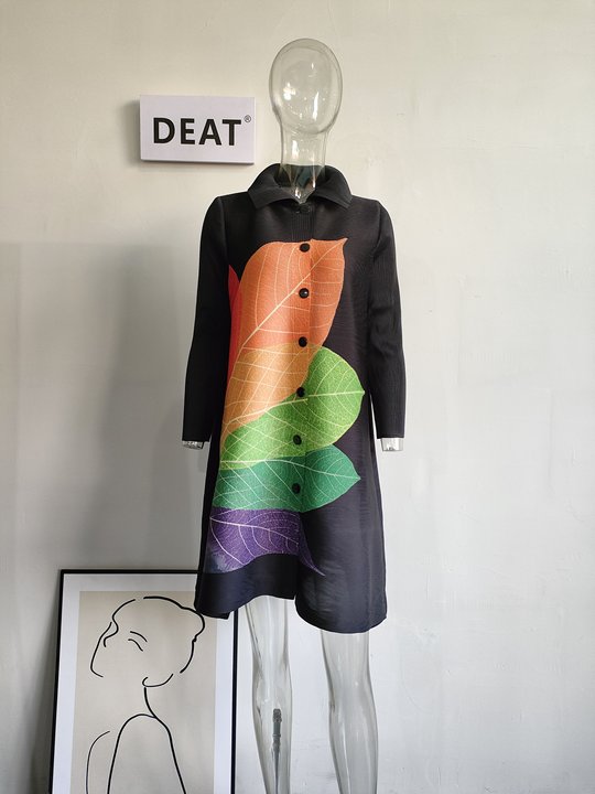 Lapel Loose Pleated Dress Single Breasted Spring Autumn 2023 New Women Long Sleeve Color Block Party Clothes Lady