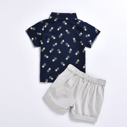 Pineapple Print Short-sleeved Shirt Suit  Shorts Casual Two-piece Suit