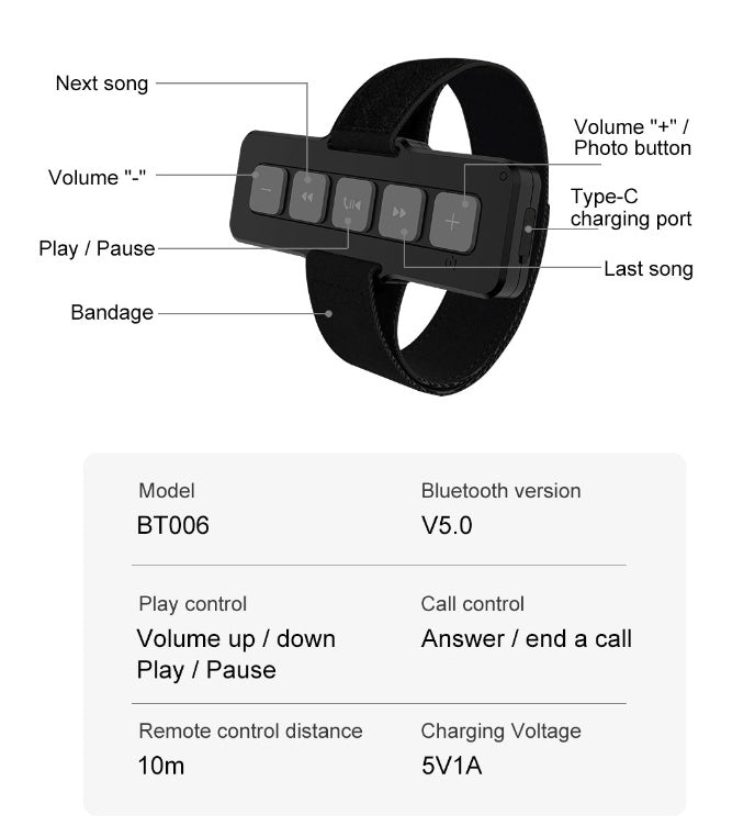 Bluetooth 50 Car Bluetooth Controller Motorcycle Remote Control Answer Hang Up Phone