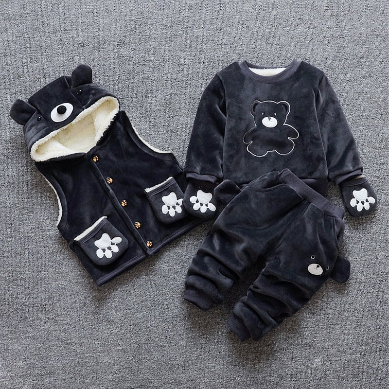 Children's clothing plus velvet thick three-piece suit