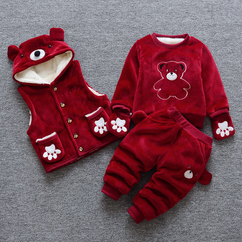 Children's clothing plus velvet thick three-piece suit
