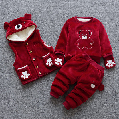 Children's clothing plus velvet thick three-piece suit