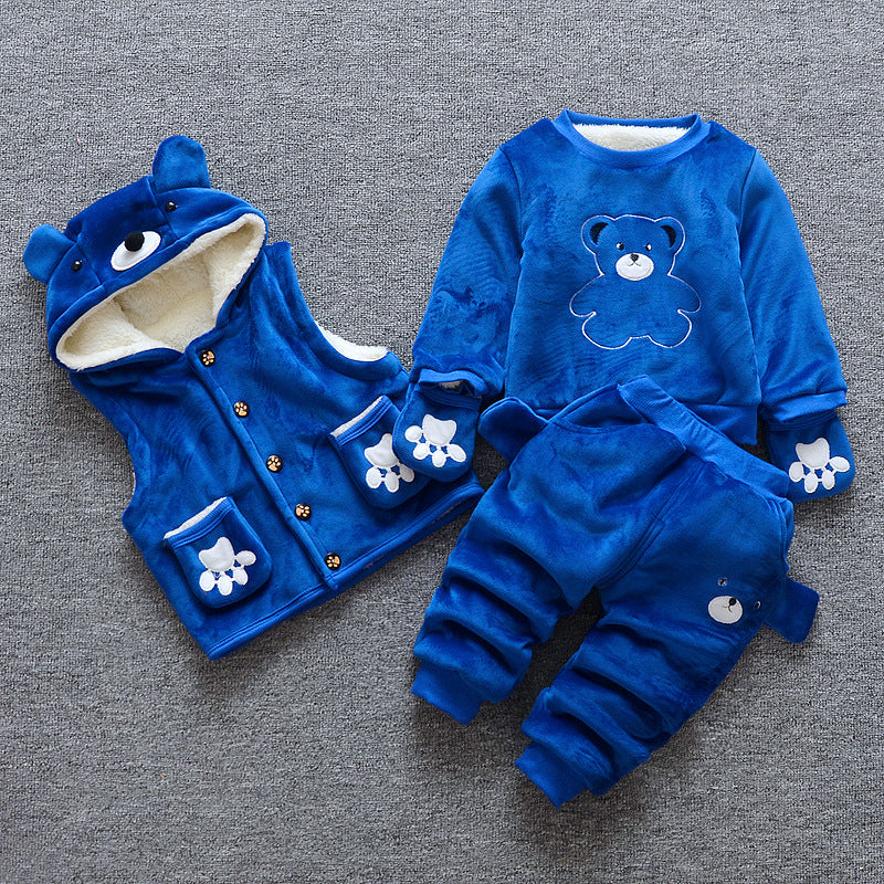 Children's clothing plus velvet thick three-piece suit