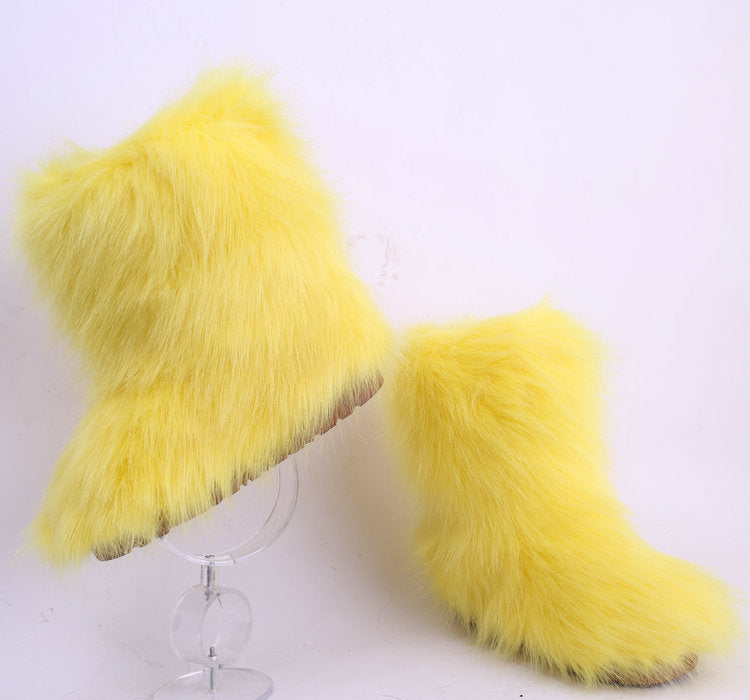 Ladies Outdoor Snow Boots Imitation Fox Hair Wool And Cotton Boot