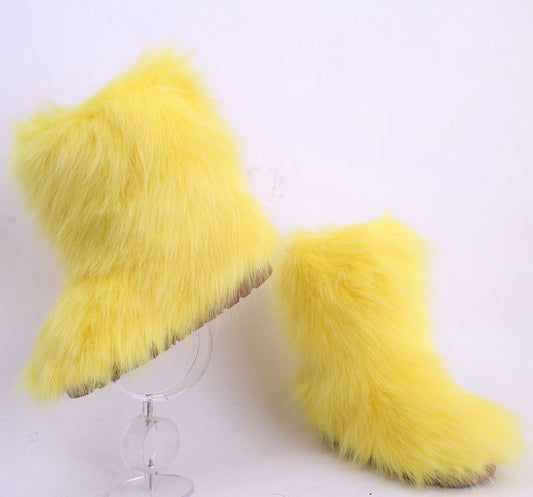 Ladies Outdoor Snow Boots Imitation Fox Hair Wool And Cotton Boot