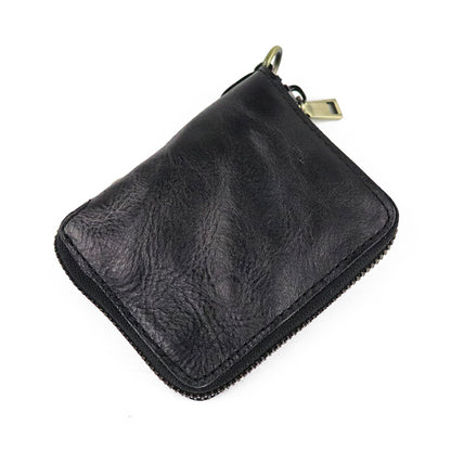 Zipper folding compact vegetable tanned leather wallet