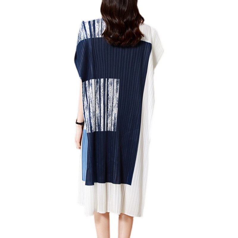 Print Loose Knee Length Dress Women Summer Round Neck Elegant Casual Split Dresses for Female New Clothes