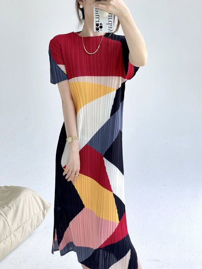 Spring Summer New Senior Print Short-sleeved Dress Women's Fashion Temperament Slim Party Long Dress