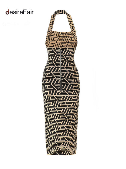 desireFair 2023 Sexy Street Style Fashion Design Hanging Neck Smocked Slim Type Summer Women Wear Sleeveless Square Neck Dresses