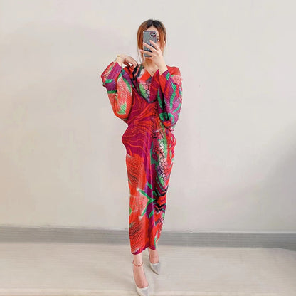 Sanzhai Pleated Summer New Bat Sleeves Loose Cover Meat Reduce Age Large Medium Length Bottom Dress