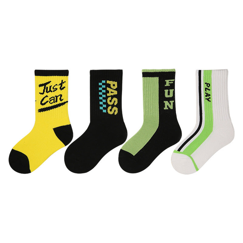 Children's Socks, Trendy Socks, Spring Letters, Street Sports Style