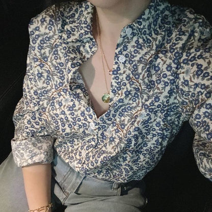 Niche Art Shirt Retro Blue Arabesque