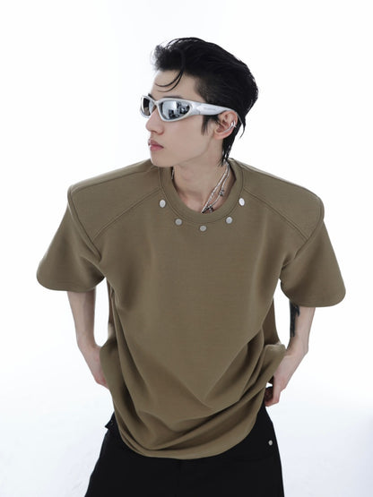 Small Metal Button Design With Shoulder Pads And Short Sleeves