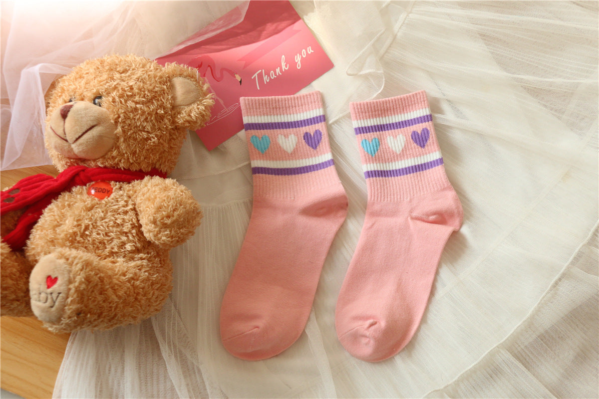 Lovely jacquard cotton socks heart tube socks breathable