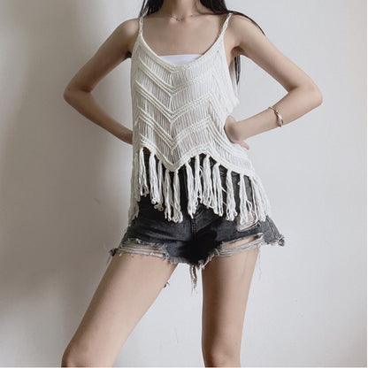 Hollow Tassel Wave Blouse Hand Crocheting Knitted Camisole For Women