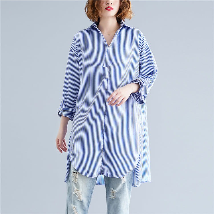 Plus Size Women's 200 Kg Autumn Coat Was Thin Striped Shirt Covering Meat
