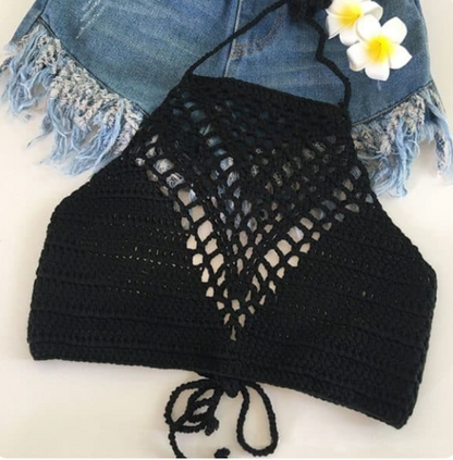Hand Crochet Beach Bikini Hollow Sexy Beach Braid Wrapped Chest Halter Bikini Underwear