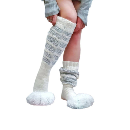Knitted Striped Cat's Paw Over The Knee Stockings Pile Style Knitted Socks