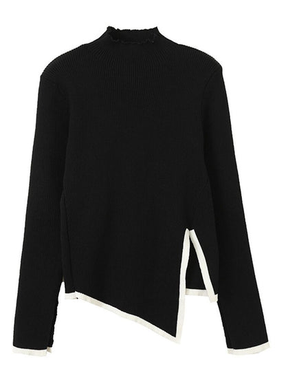 Irregular Edge Design Black Turtleneck Sweaters Women Autumn Winter New Slim Long Sleeve Knitted Pullovers
