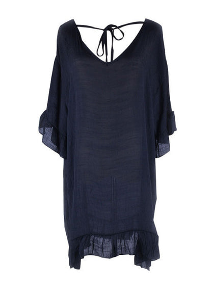 Solid Color Sun Protection Shirt Ruffled V-neck Bikini Loose Blouse