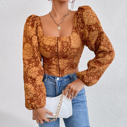 Embroidered Small Tank Top With Long Sleeved Buttons