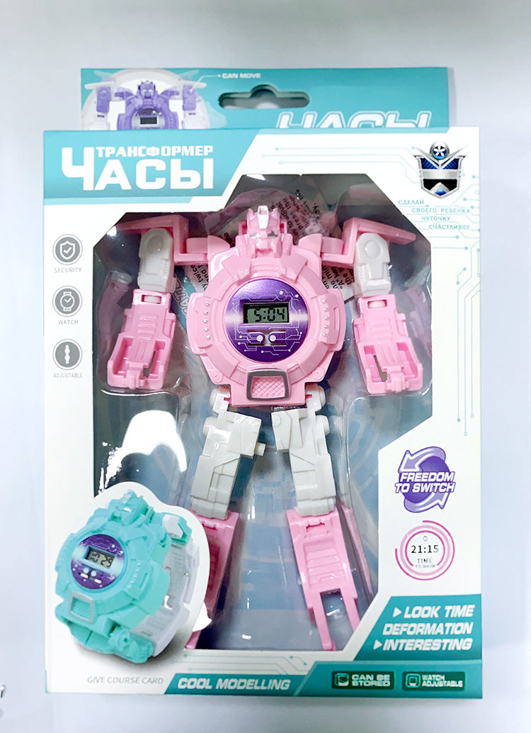 Electronic cartoon deformation robot watch