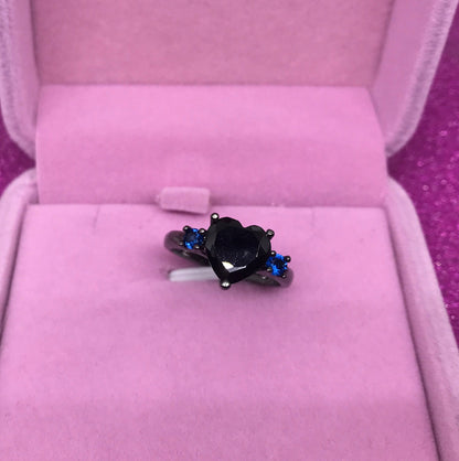 New European and American love shaped ring plated 925 silver black gold black gun color ring engagement jewelry