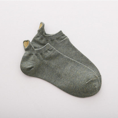 Heel Ear Love Embroidery Women's Boat Socks