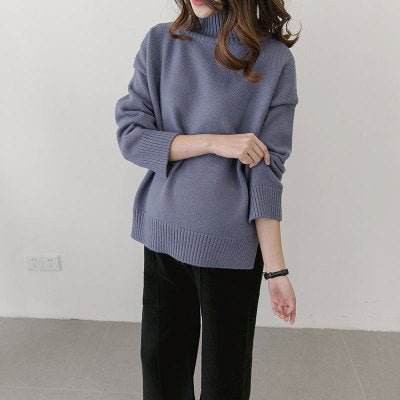 2021 Korean winter new maternity pregnant women sweater size loose turtleneck sweaters backing