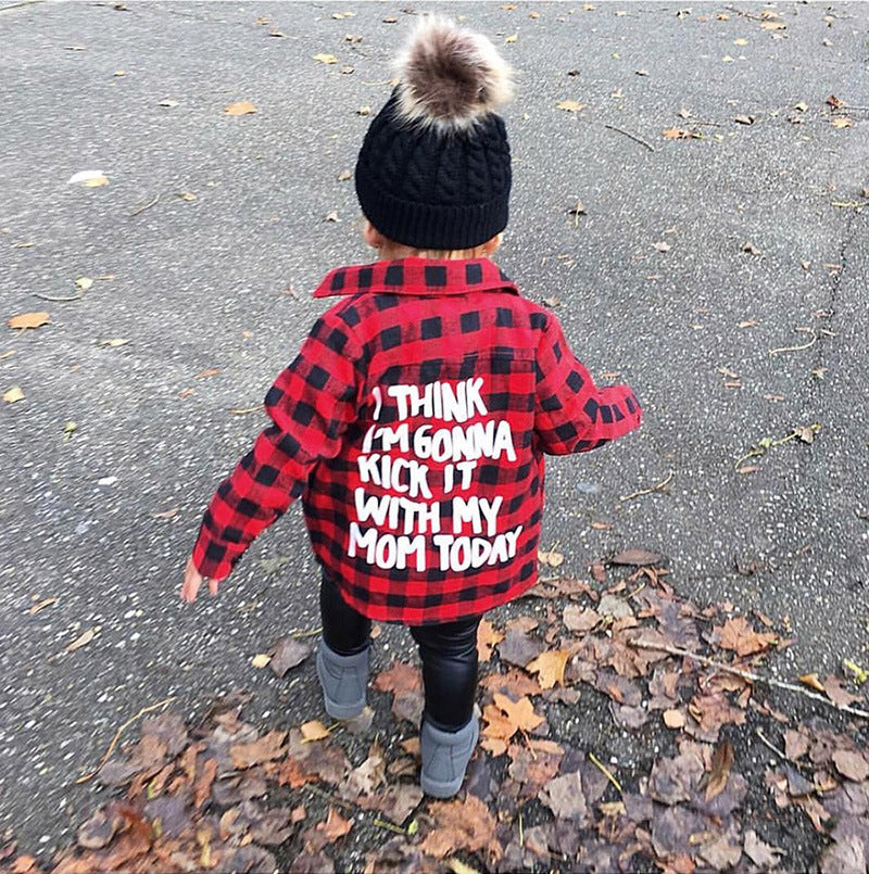 Girls red plaid letter print shirt