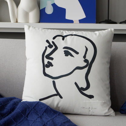 Round pillow head cushion b&B is wrapped in navy blue