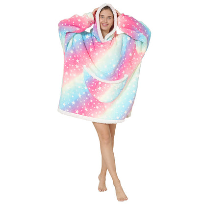 Lazy Blanket Composite Lamb Fleece Pullover Flannel Sweater Blanket Hooded Lazy Clothes Outdoor Warm Pajamas
