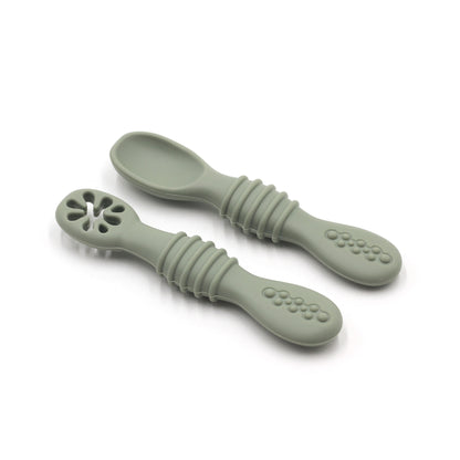 Baby Eating Training Set Toddler Feeding Silicone Sticky Spoon Fork