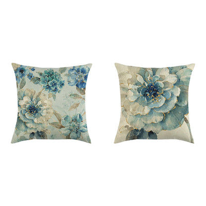 Blue style oil painting bird and flower pillow