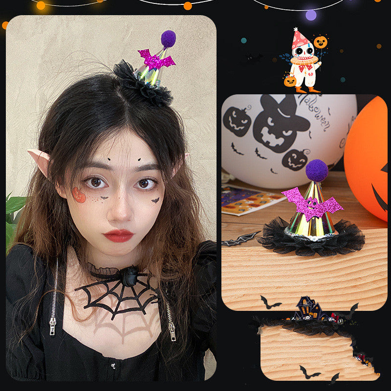 Halloween Hair Ornaments Duck Bill Clip Lace Pumpkin Bat Hat