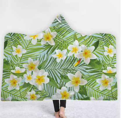 Hooded Thermal Fleece Blanket Coral Fleece Print Winter Warm Home Travel Portable Wearable Thick Hoodie Blanket For Adults Kids